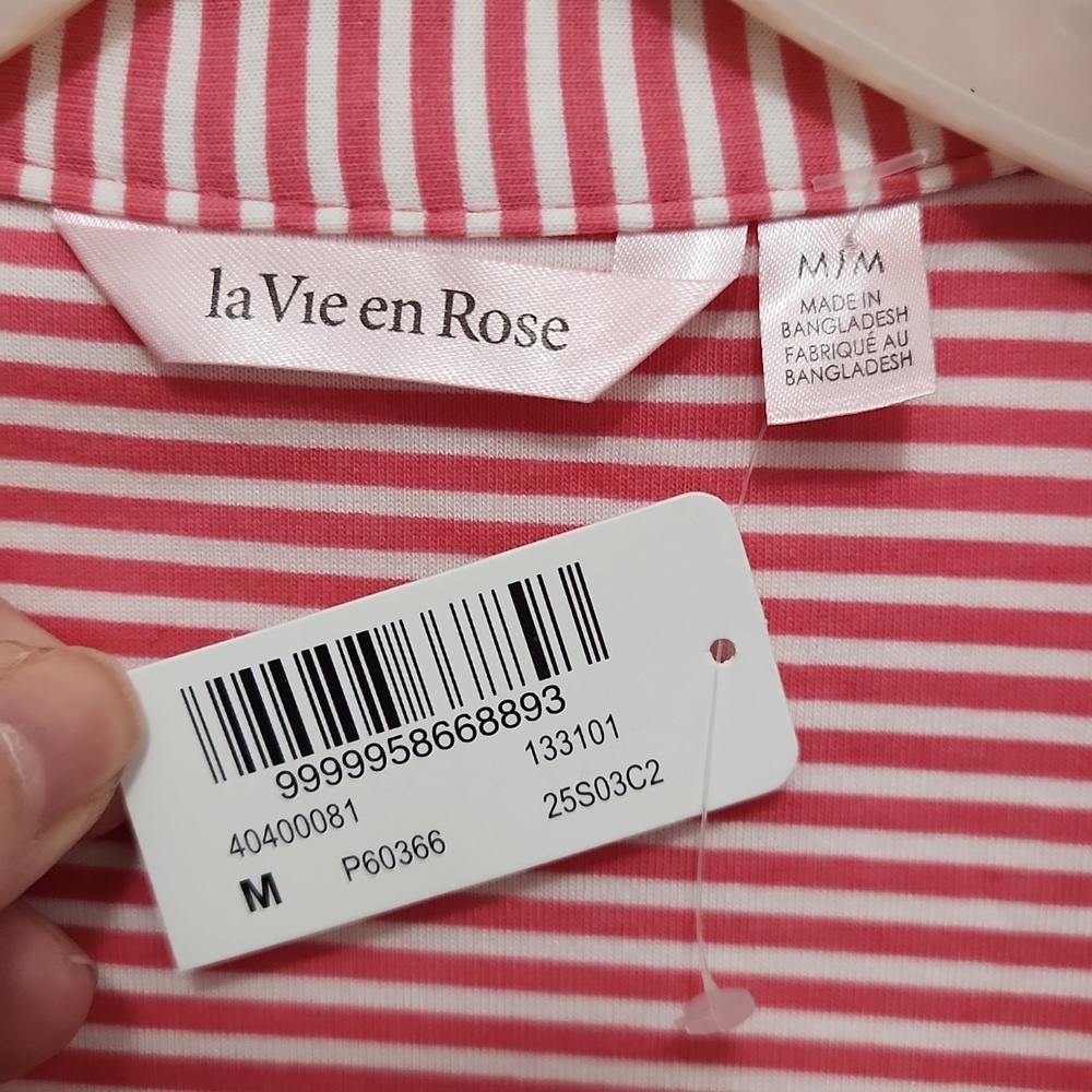NWT La Vie en Rose Short Sleeve Striped Women's Two Piece Pajama Set Size Medium - Picture 3 of 11